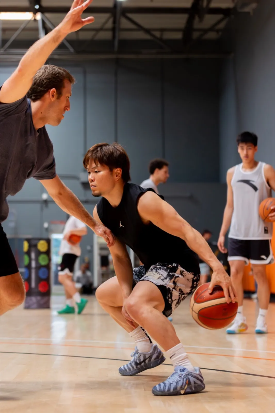 One-on-one, both players competing