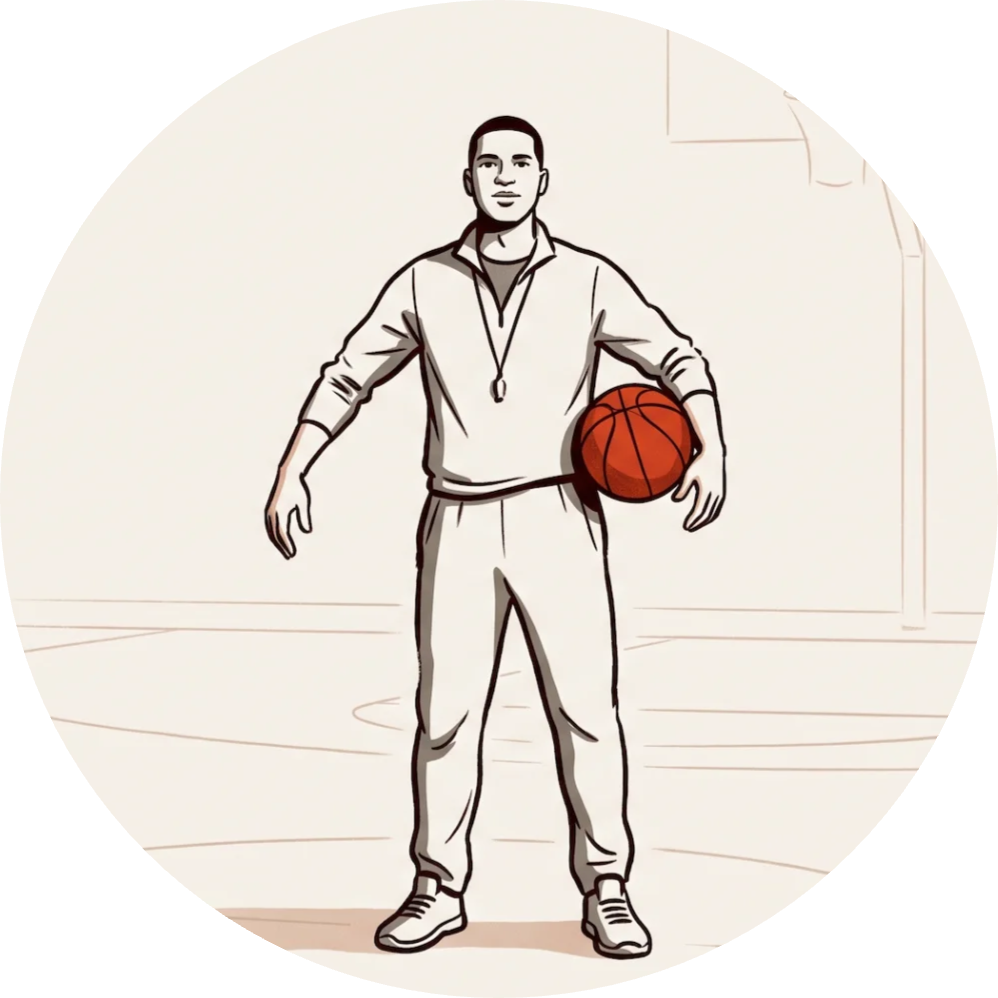 HoopRise basketball coach holding a basketball